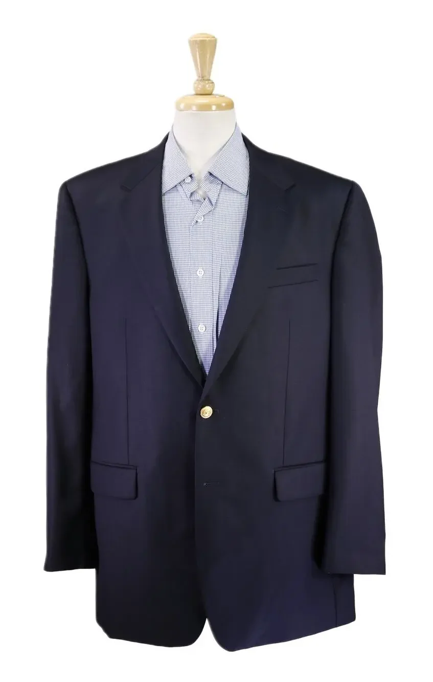 Lauren Ralph Lauren Navy Blue Gold Metal Buttons 2-Btn Wool Blazer Jacket 42L